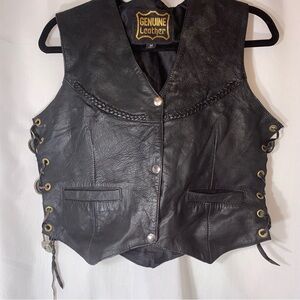 Genuine Leather Black Braided Trim Vest vintage 1980’s